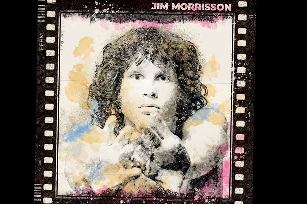 Jim Morrisson als colorierte Skizze